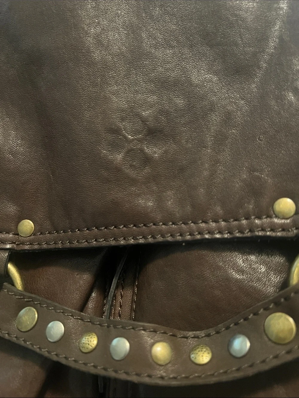Patricia Nash Dark Brown Leather Backpack with Brass Studs